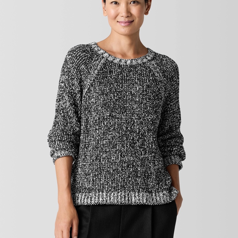 Eileen Fisher Organic Cotton Boucle Women's Black and White Sweater size Medium